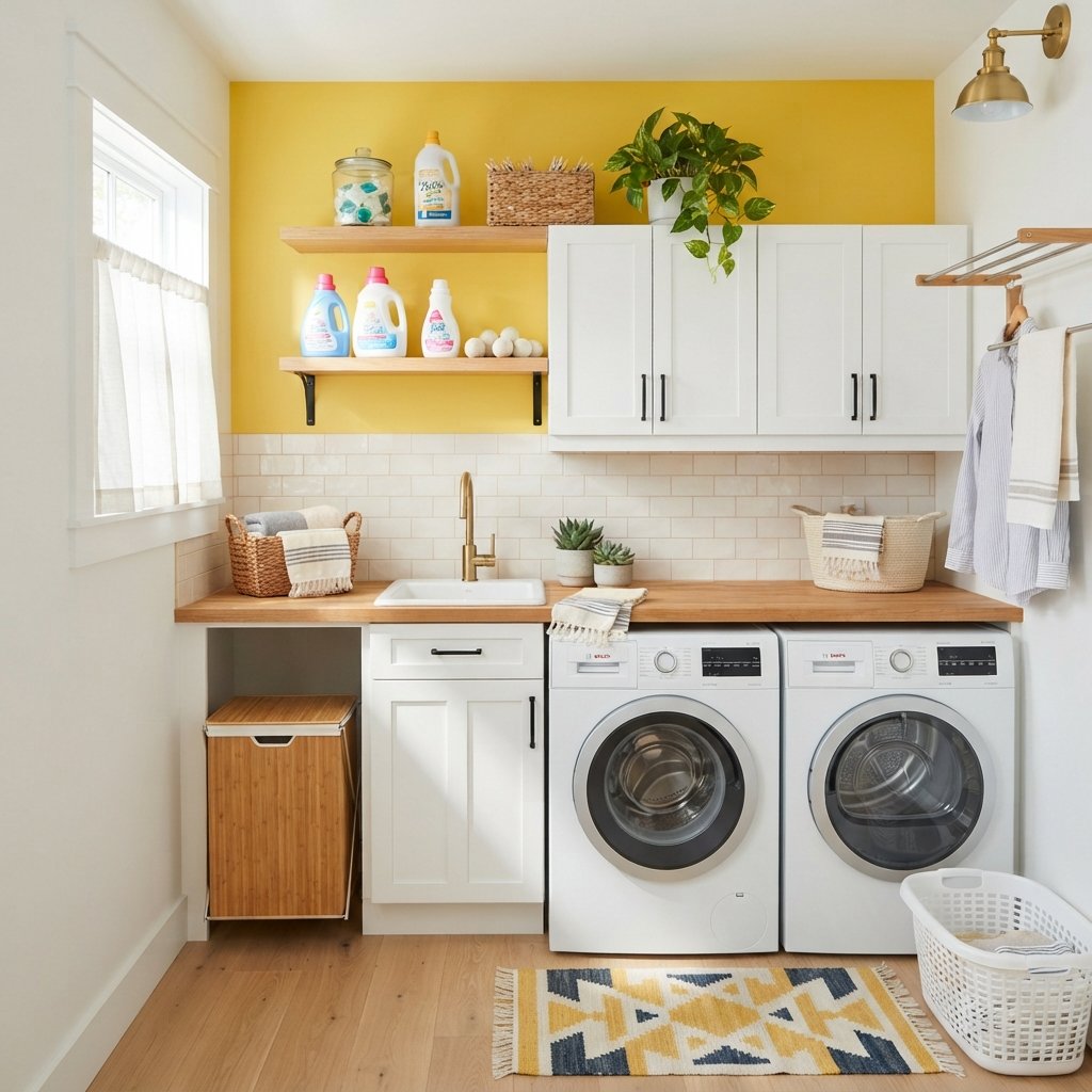 30 Tiny Laundry Room Ideas That Make Small Spaces Look Stylish & Functional 22 Bright Laundry Room Paint Ideas
