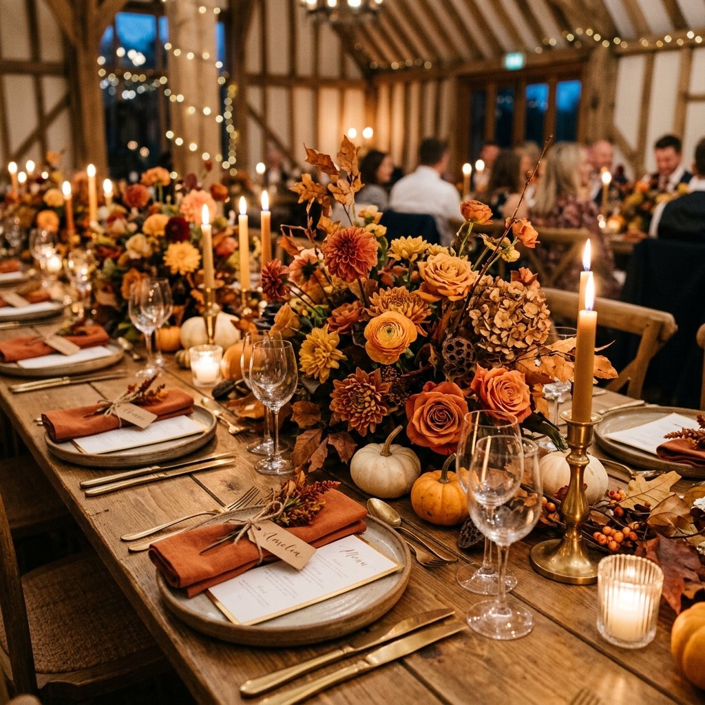 30 Gorgeous Wedding Decorations Ideas for Every Style & Season 31 Autumn wedding table setting 202608191005 1