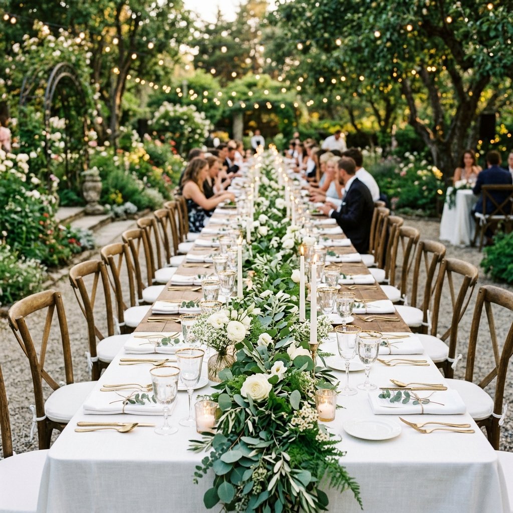 30 Gorgeous Wedding Decorations Ideas for Every Style & Season 6 Banquet table with eucalyptus ru… 202608190954