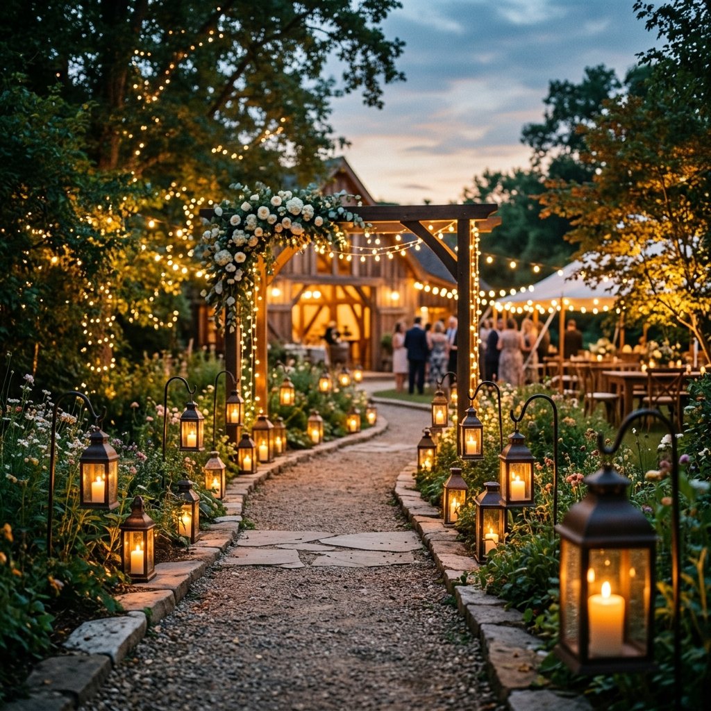 30 Gorgeous Wedding Decorations Ideas for Every Style & Season 21 Outdoor wedding pathway with lan… 202608191001