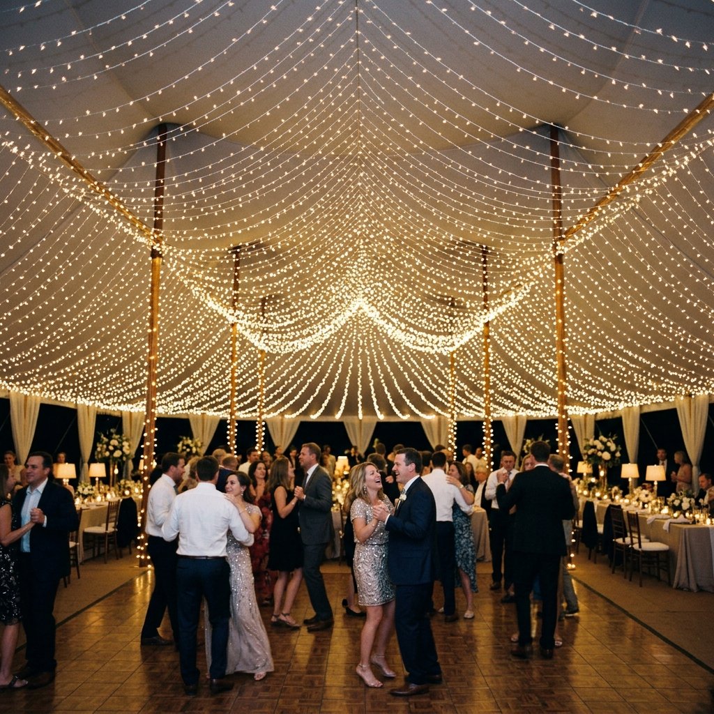 30 Gorgeous Wedding Decorations Ideas for Every Style & Season 20 String lights draping reception … 202608191001