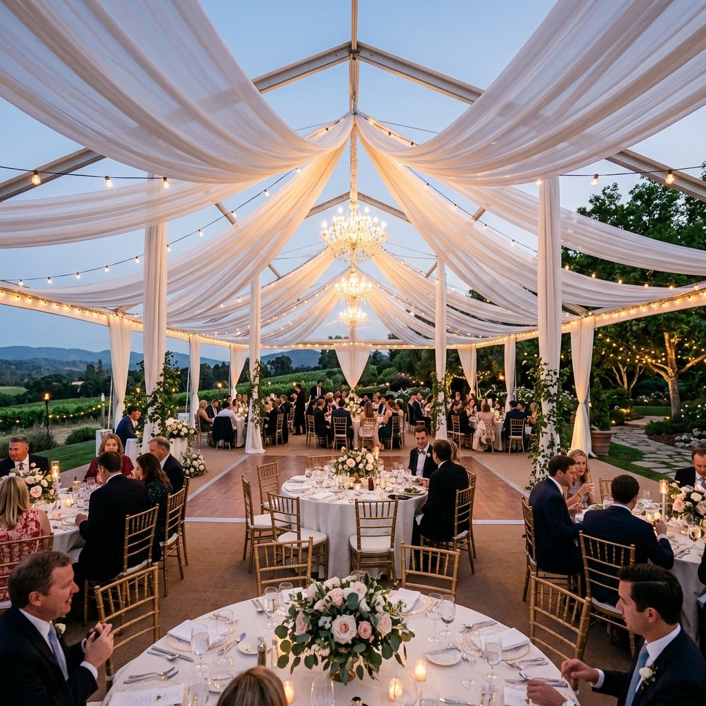 30 Gorgeous Wedding Decorations Ideas for Every Style & Season 24 Wedding reception tent with chan… 202608191002 1