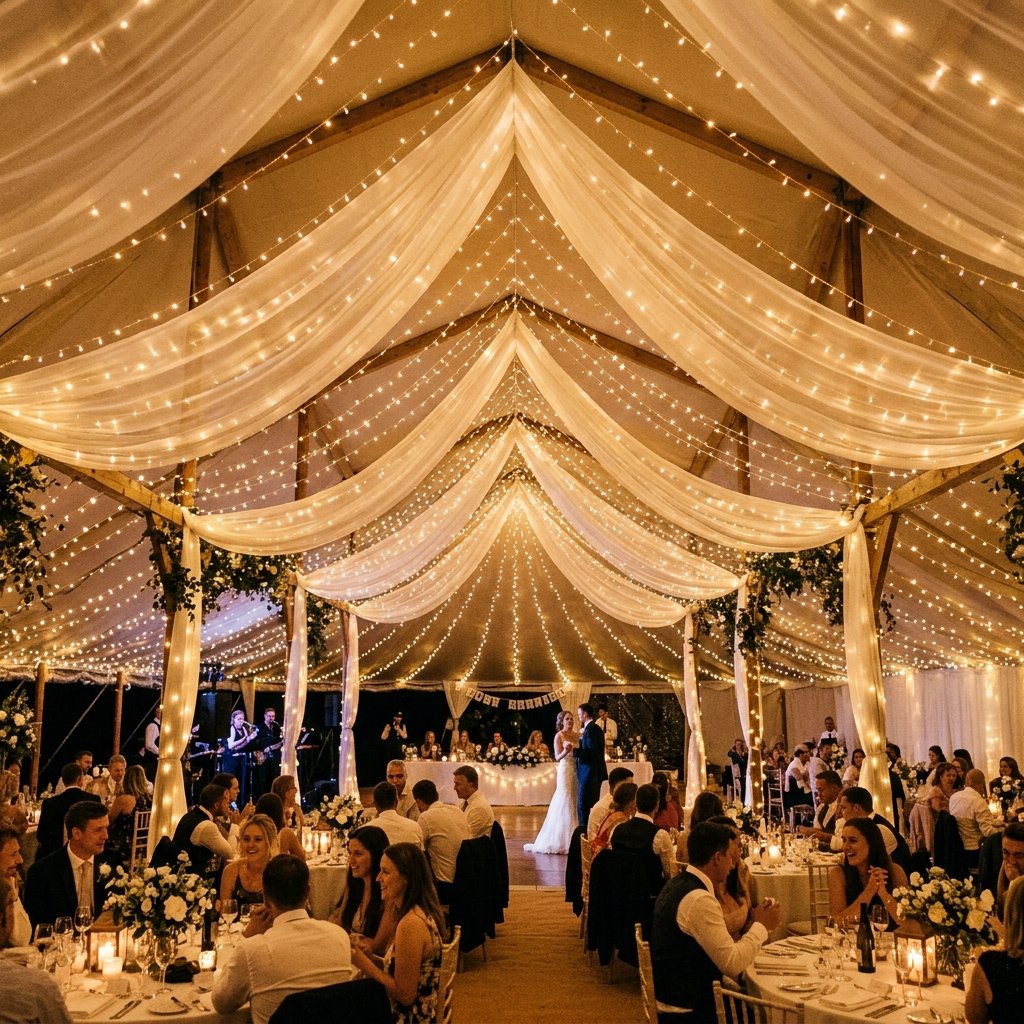 30 Gorgeous Wedding Decorations Ideas for Every Style & Season 3 Wedding reception tent with lights 202608190954