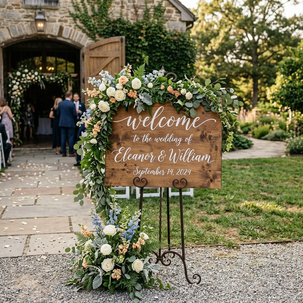 30 Gorgeous Wedding Decorations Ideas for Every Style & Season 25 Wedding welcome sign with florals 202608191003 2