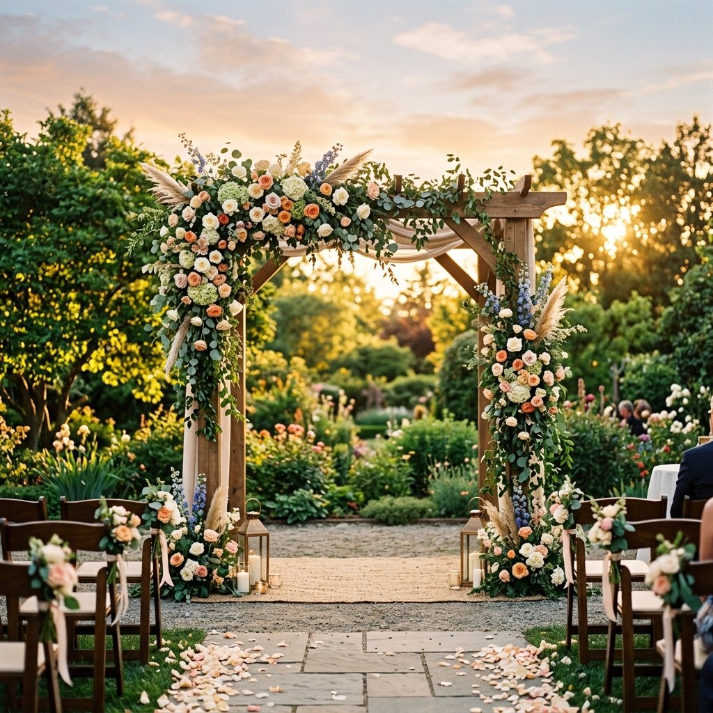 30 Gorgeous Wedding Decorations Ideas for Every Style & Season 17 Wooden wedding arbor decorated f… 202608191000